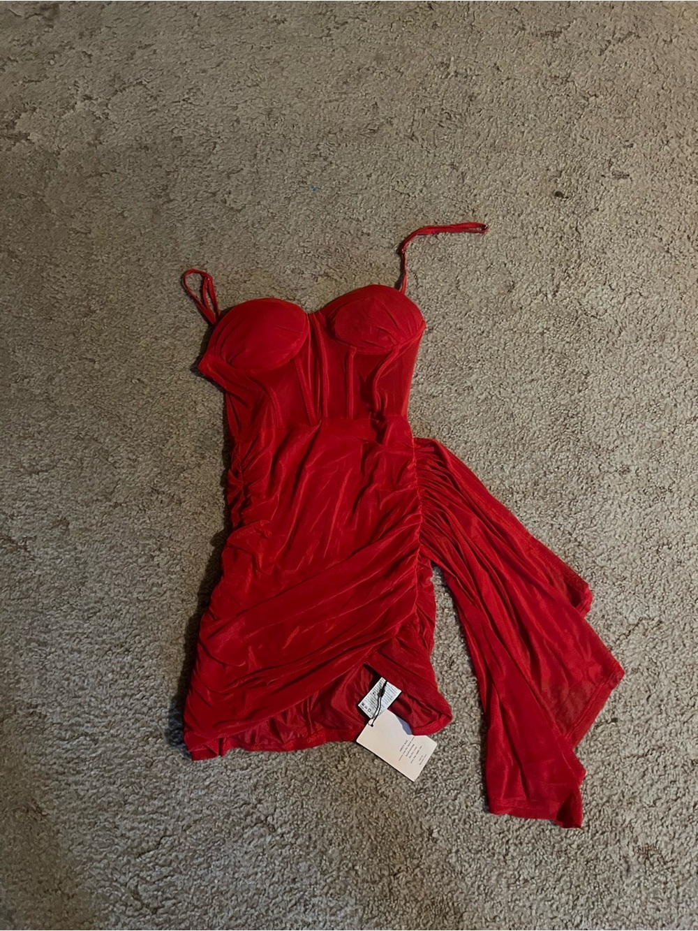 SHEIN Red Velvet Draped Bustier Mini Dress